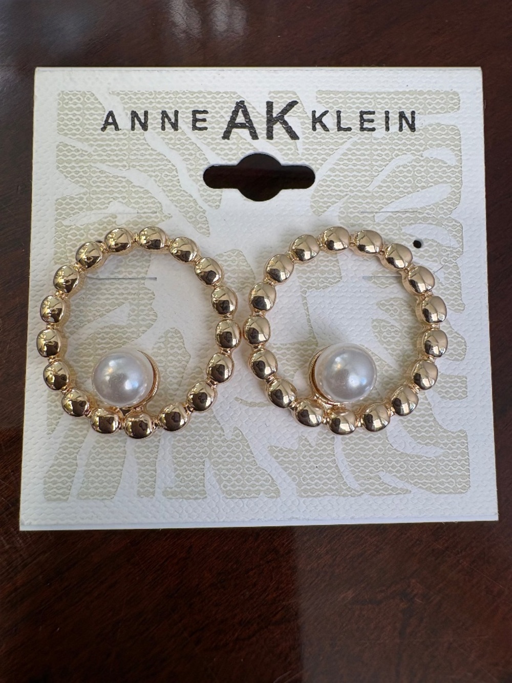 Anne Klein Gold Beaded Hoops with Pearl Accent